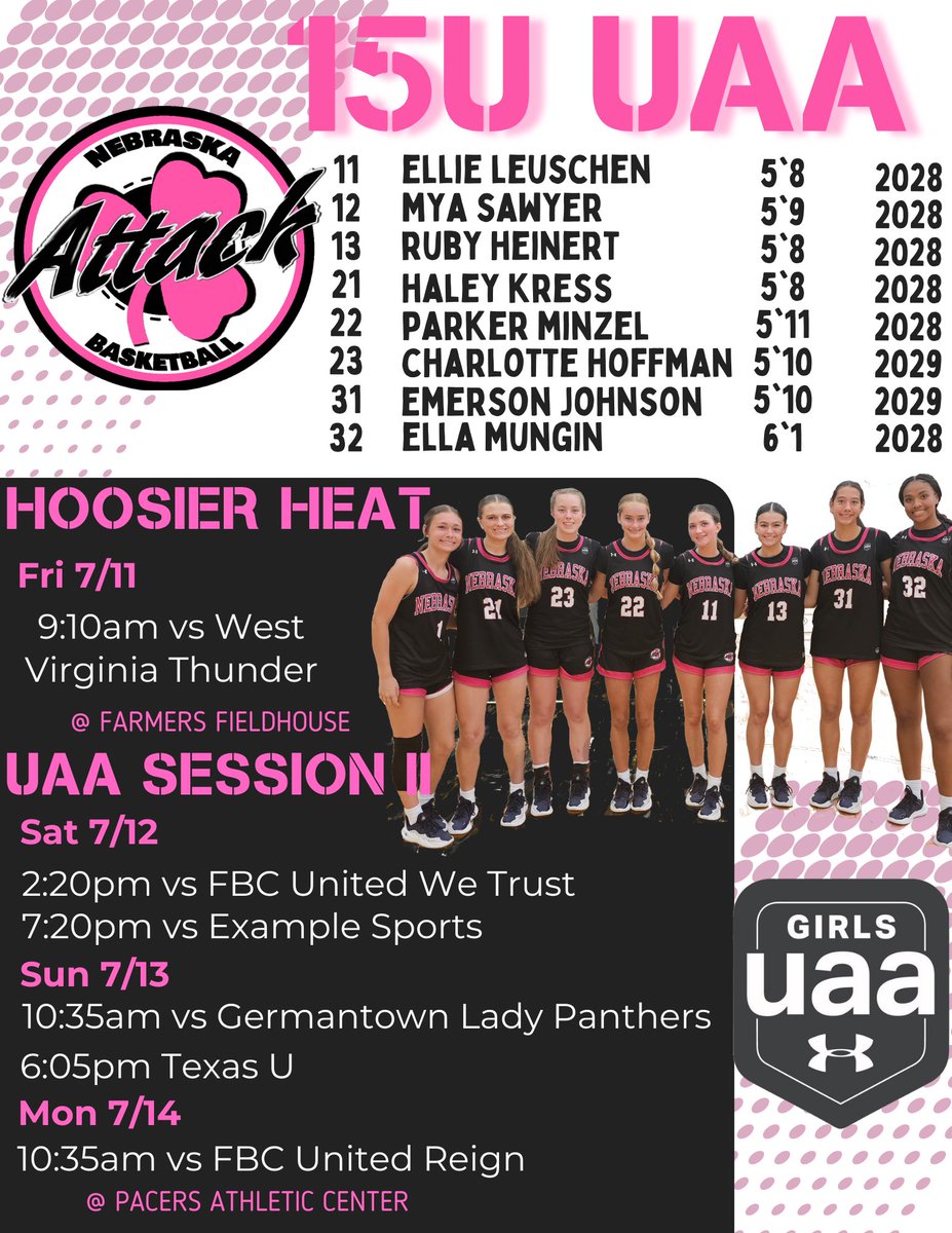 NebraskaAttack's tweet image. Schedules & Rosters for our:
ππ³π¨ π¨ππ, ππ²π¨ π¨ππ & ππ±π¨ π¨ππ
teams headed to Indianapolis
π/ππ- ππ¨π¨π¬π’ππ« ππππ
π/ππ-π/ππ- πππ #π
#HardWorkPaysOff