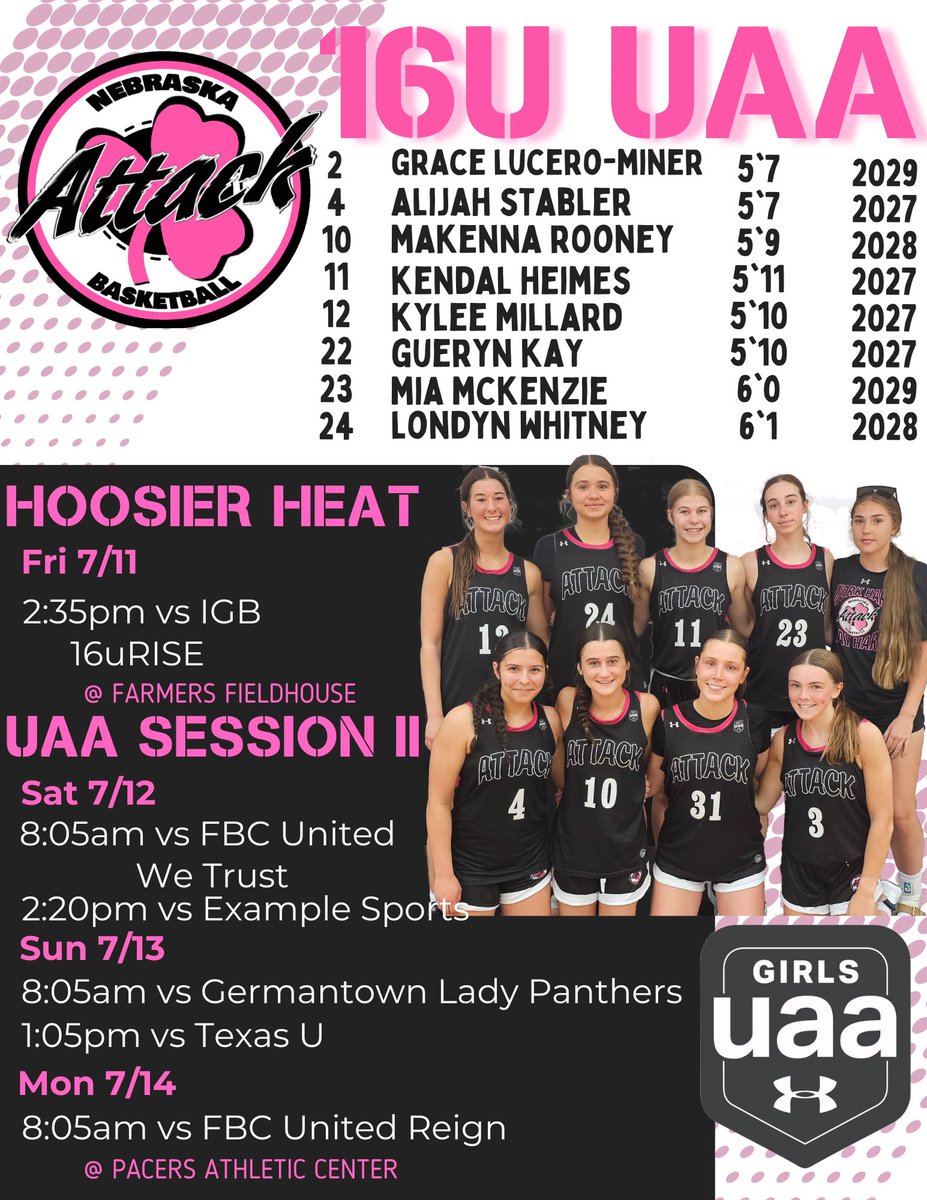 NebraskaAttack's tweet image. Schedules & Rosters for our:
ππ³π¨ π¨ππ, ππ²π¨ π¨ππ & ππ±π¨ π¨ππ
teams headed to Indianapolis
π/ππ- ππ¨π¨π¬π’ππ« ππππ
π/ππ-π/ππ- πππ #π
#HardWorkPaysOff