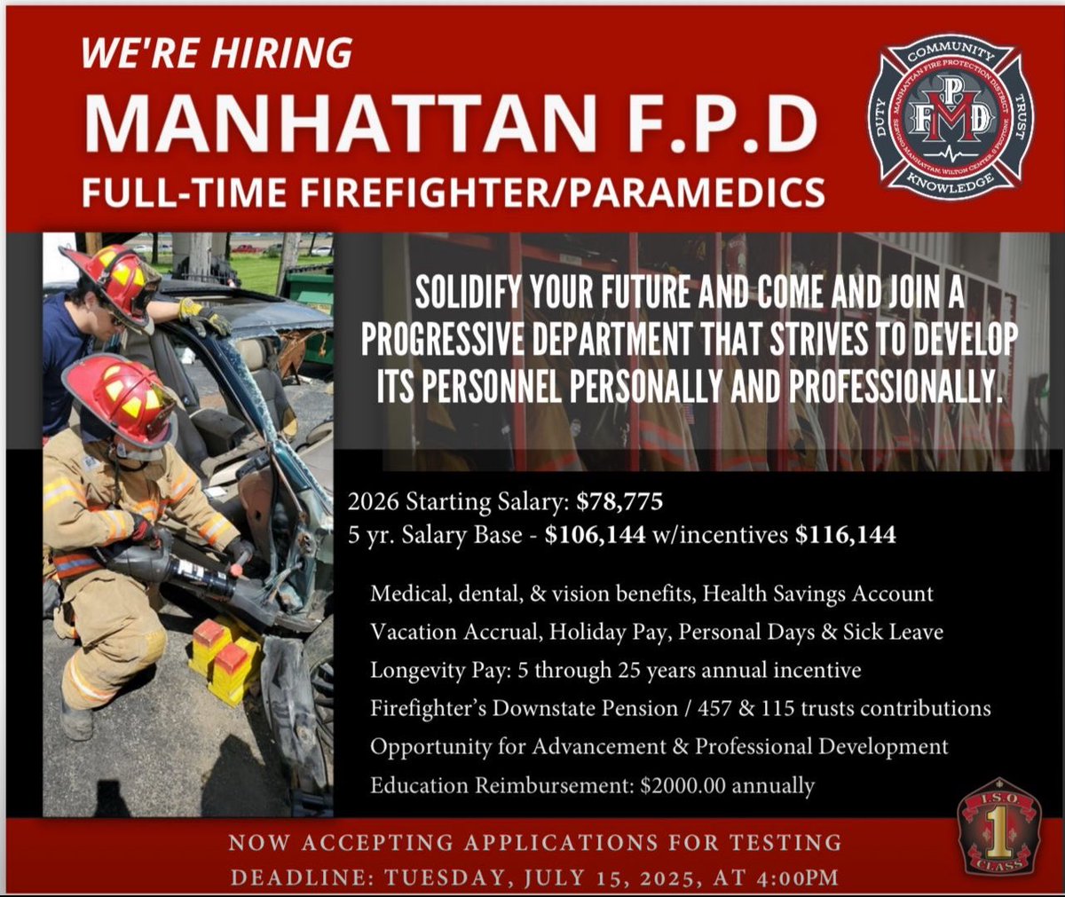 Manhattan Fire is testing for full time.  Come join the team