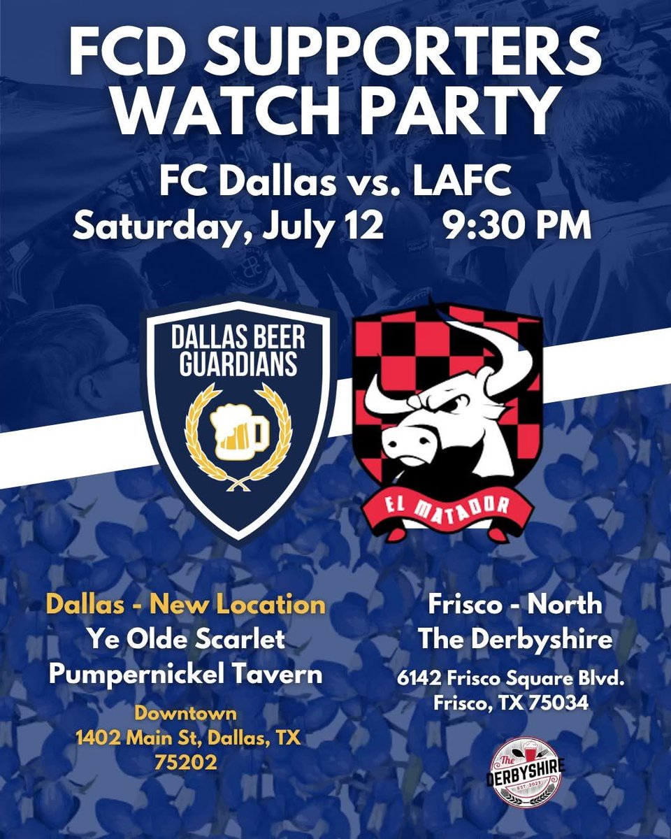 El Matador FCD (@elmatadorfcd) on Twitter photo It’s a big one this Saturday. El Matador x <a href="/DallasGuardians/">DBG • Dallas Beer Guardians</a> joint watch party at the Scarlet Pumpernickel. Join us for some mls after dark action this Saturday! It’s a big one this Saturday. El Matador x <a href="/DallasGuardians/">DBG • Dallas Beer Guardians</a> joint watch party at the Scarlet Pumpernickel. Join us for some mls after dark action this Saturday!