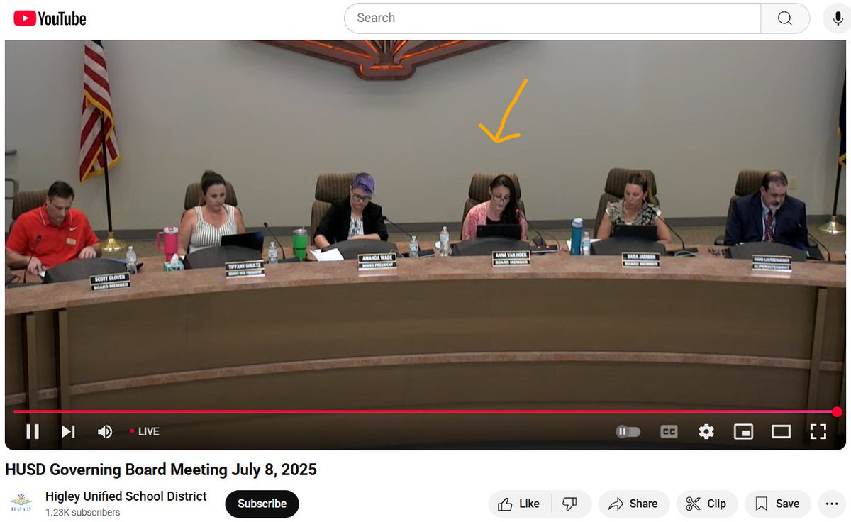 Board Member Van Hoek is reading a statement in opposition of the employee sitting on the dais, acting as an equal to who he reports to.  According to Mrs. Van Hoek, she found out in an email and had no say.  She said new Super requested the change from Board Prez Wade (purple