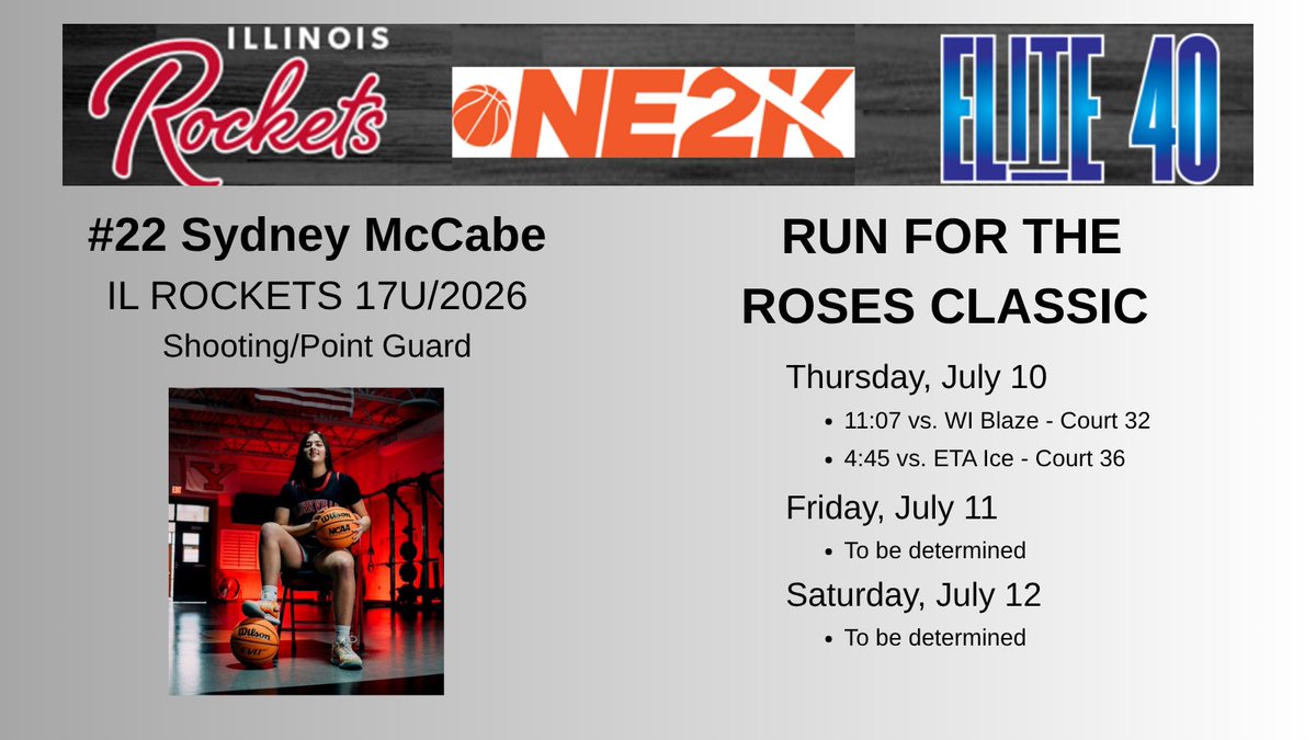 Sydney McCabe (@sydneymccabe12) on Twitter photo Here’s our schedule for this weekend. Looking forward to competing with my teammates <a href="/TFNsRun4Roses/">TFN's Run 4 Roses</a>!🌹
<a href="/WLC_WBB/">WLC Women's Basketball</a>
<a href="/JudsonWBB/">Judson Women’s Basketball</a> <a href="/npuwbb/">North Park WBB</a><a href="/il_RocketsGBB/">il.rockets.GBB</a> <a href="/coachwensits/">Yorkville Girls Basketball</a> Here’s our schedule for this weekend. Looking forward to competing with my teammates <a href="/TFNsRun4Roses/">TFN's Run 4 Roses</a>!🌹
<a href="/WLC_WBB/">WLC Women's Basketball</a>
<a href="/JudsonWBB/">Judson Women’s Basketball</a> <a href="/npuwbb/">North Park WBB</a><a href="/il_RocketsGBB/">il.rockets.GBB</a> <a href="/coachwensits/">Yorkville Girls Basketball</a>