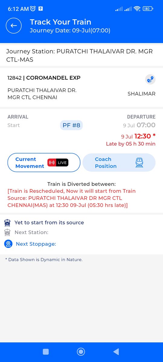 bimmanuel23's tweet photo. @IRCTCofficial @GMSRailway @AshwiniVaishnaw @DrmChennai 
Why is the Coromandel Exp 12842 train delayed by 5:30hrs from the starting point Chennai Central Railway station on 9July 2025? https://t.co/B3N2ZuXMiS