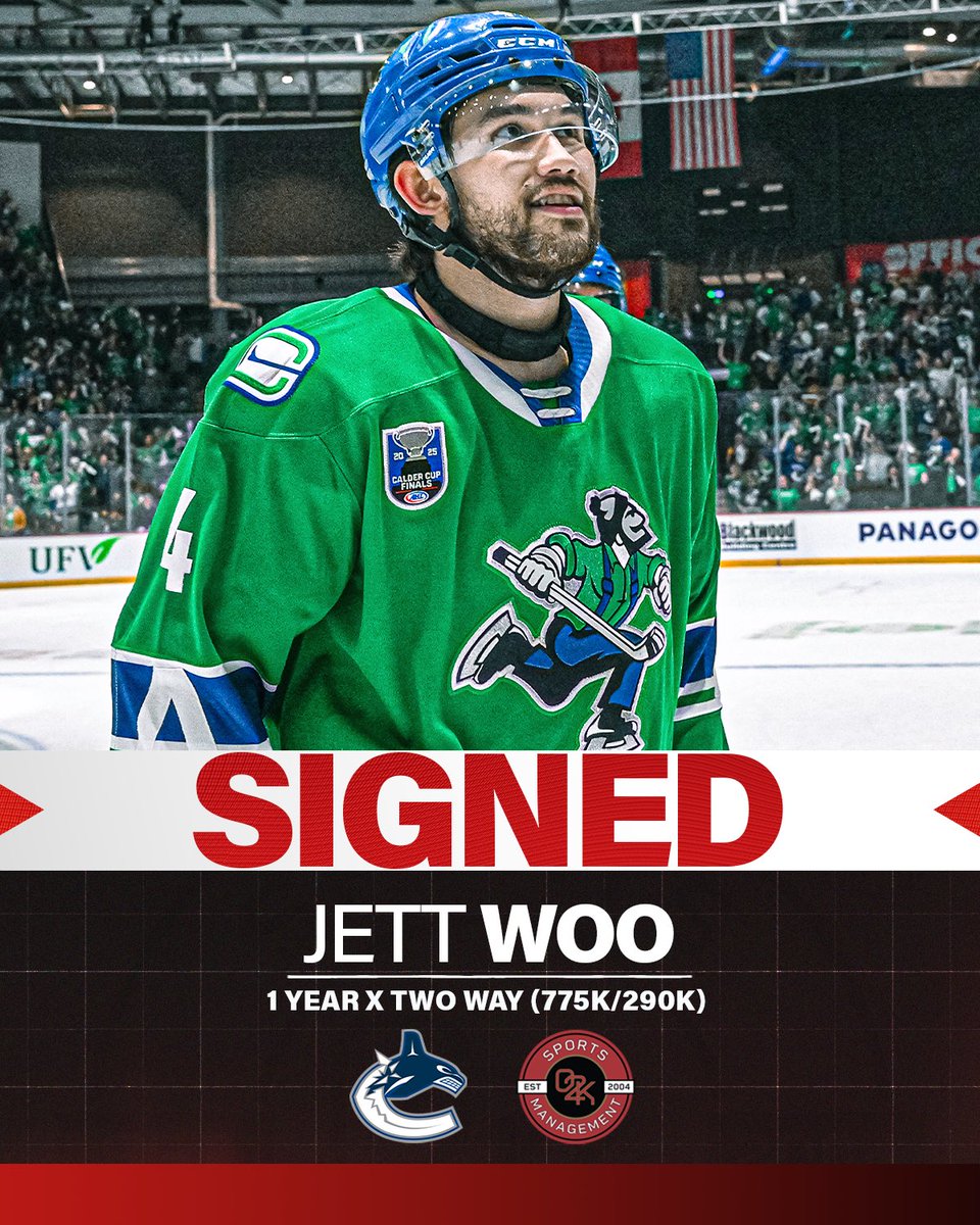 Running it back 🏆 Congratulations to O2K client Jett Woo on signing a 1 year, two-way contract with the @canucks!

#canucks #nhlfreeagency
