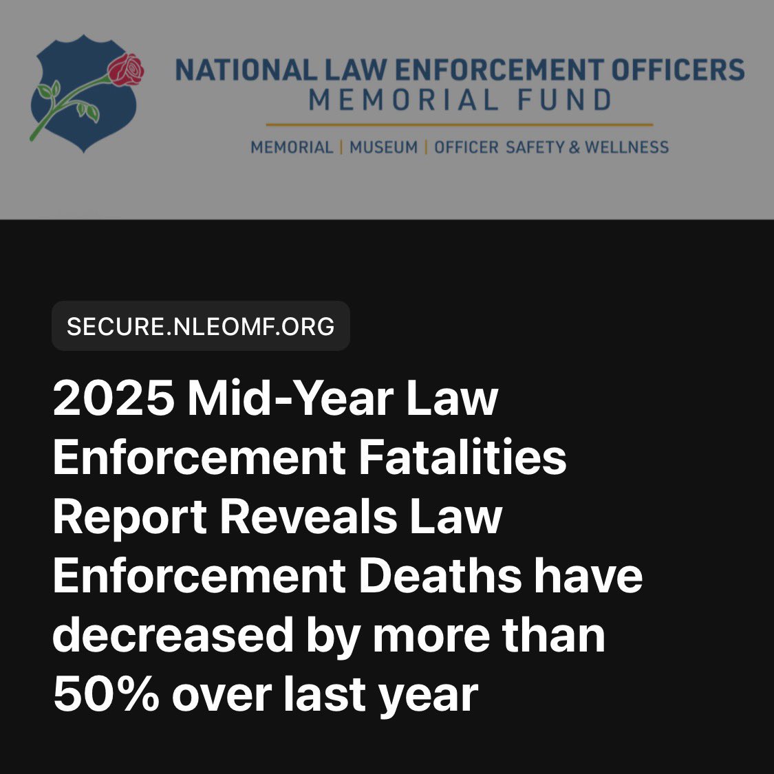 Dapper Detective (@dapper_det) on Twitter photo 🚨NEW 2025 Mid-Year Report has shootings and killings of Police Officers in the line of duty ⬇️53% over last year — The Trump Effect.
Biden-Harris had more cops shot & killed than any other administration in American history. 🚨NEW 2025 Mid-Year Report has shootings and killings of Police Officers in the line of duty ⬇️53% over last year — The Trump Effect.
Biden-Harris had more cops shot & killed than any other administration in American history.