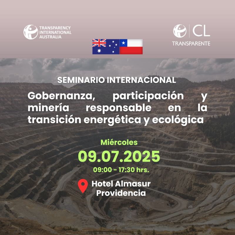 En seminario organizado por Transparency International  Australia y Chile Transparente, la directora ejecutiva de Sustentarse, Maia Seeger, participará mañana en el panel sobre "Espacio cívico, participación ciudadana y temas ambientales en el sector extractivo".