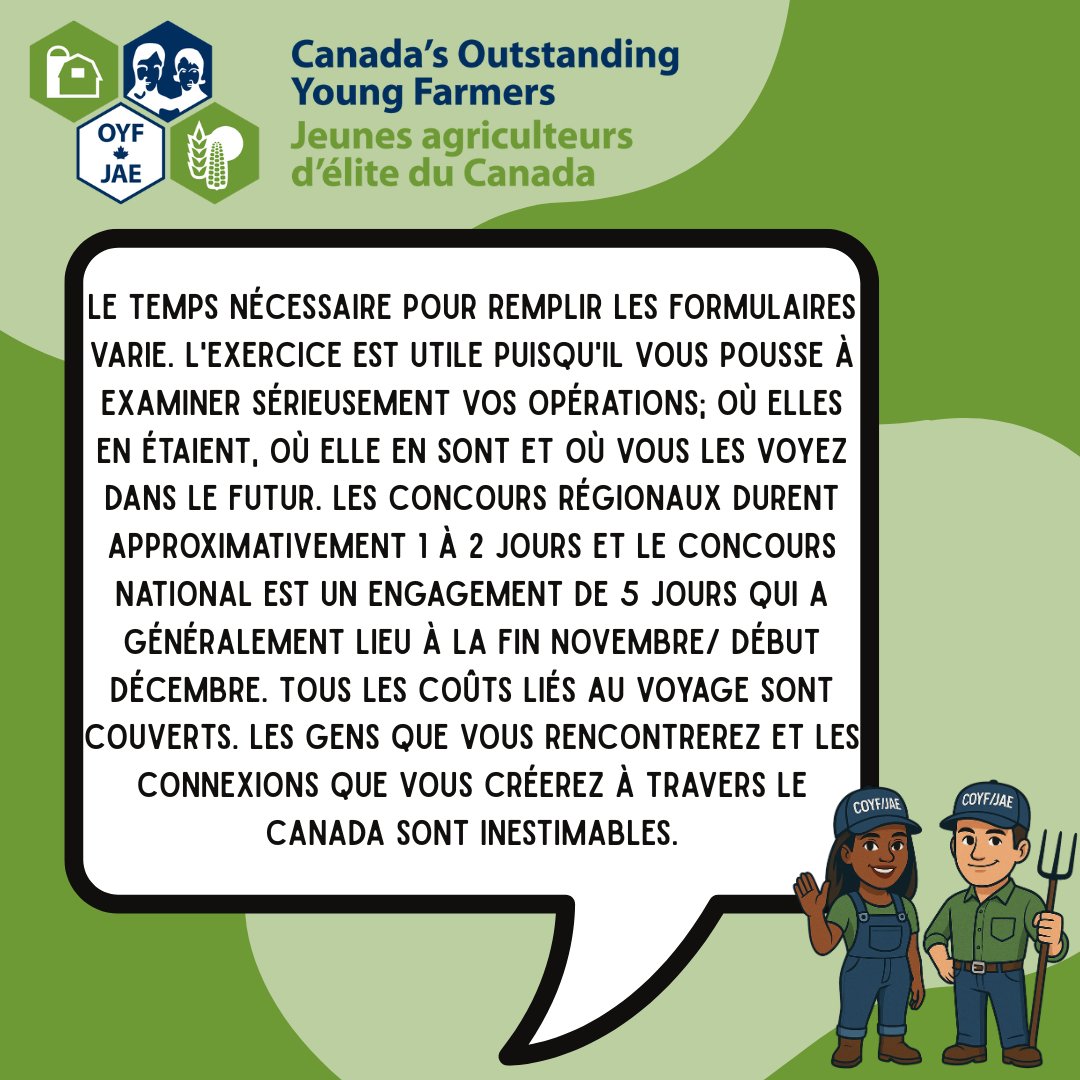 💬 FAQ du jour!
Combien de temps ça prend?
✅ Les formulaires = réfléchir à ton entreprise.
🗓 Régionaux: 1-2 jours
🌎 National: 5 jours (voyage payé)
Les liens créés? Inestimables. 💚
Identifie quelqu’un qui doit foncer! 👇
#JAECOYF #AgriQuébécois #VieFermière