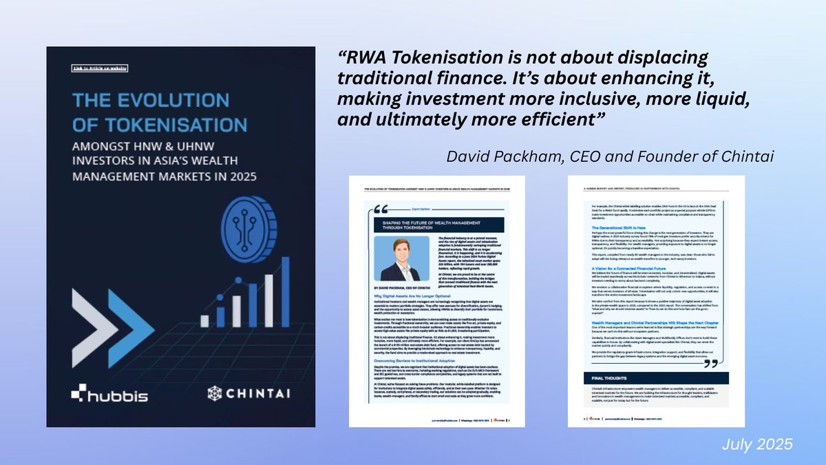 The 2025 Chintai and <a href="/hubbisnews/">Hubbis</a> report reveals a growing interest in tokenised RWAs among Asia’s HNW/UHNW investors, particularly among the next generation. While adoption is early, tokenisation is gaining traction as a portfolio game-changer.

Read the full report here: