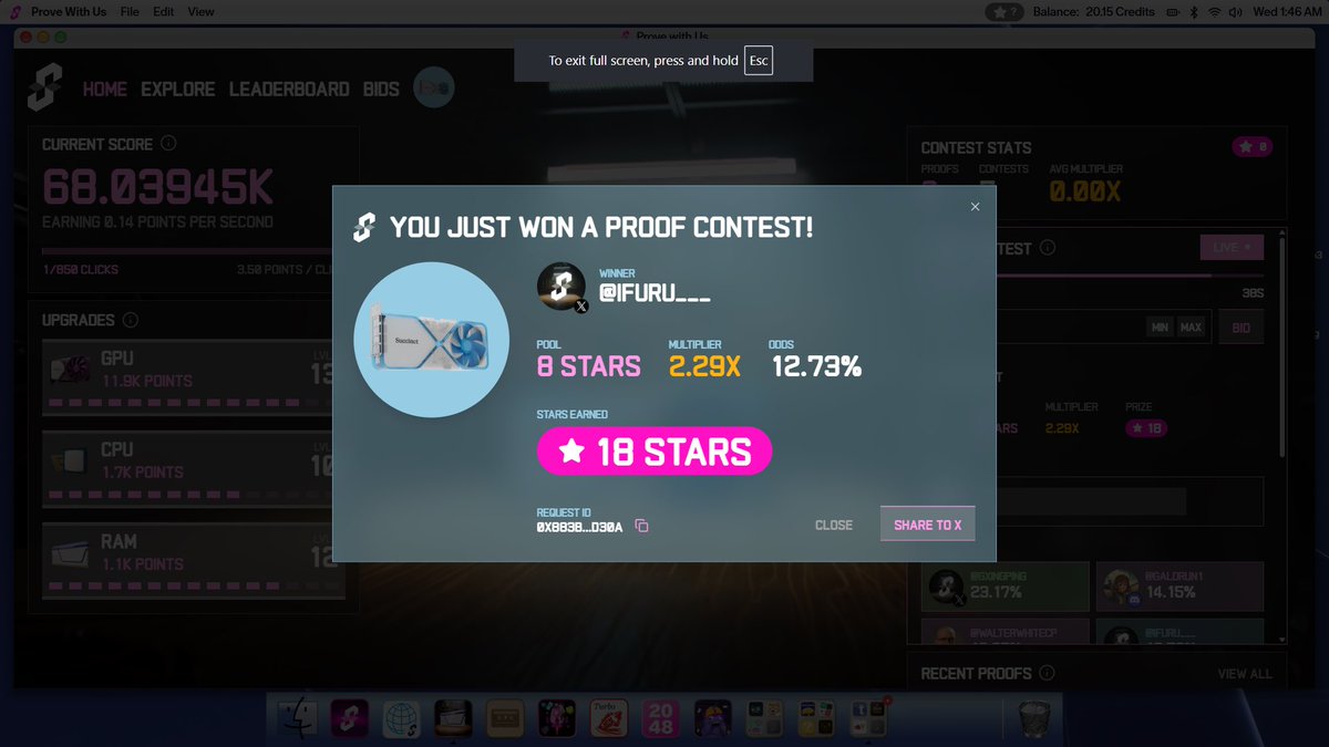 My first proof win

I wanna max it all tonight 

Today is the last day 

Gprove &gt;&gt;