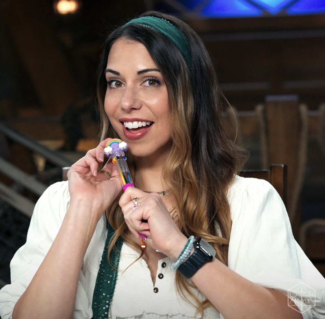 wistfulpanda's tweet image. my favorite genre of picture is laura bailey with her jester freckles🥹 #CriticalRoleSpoilers
