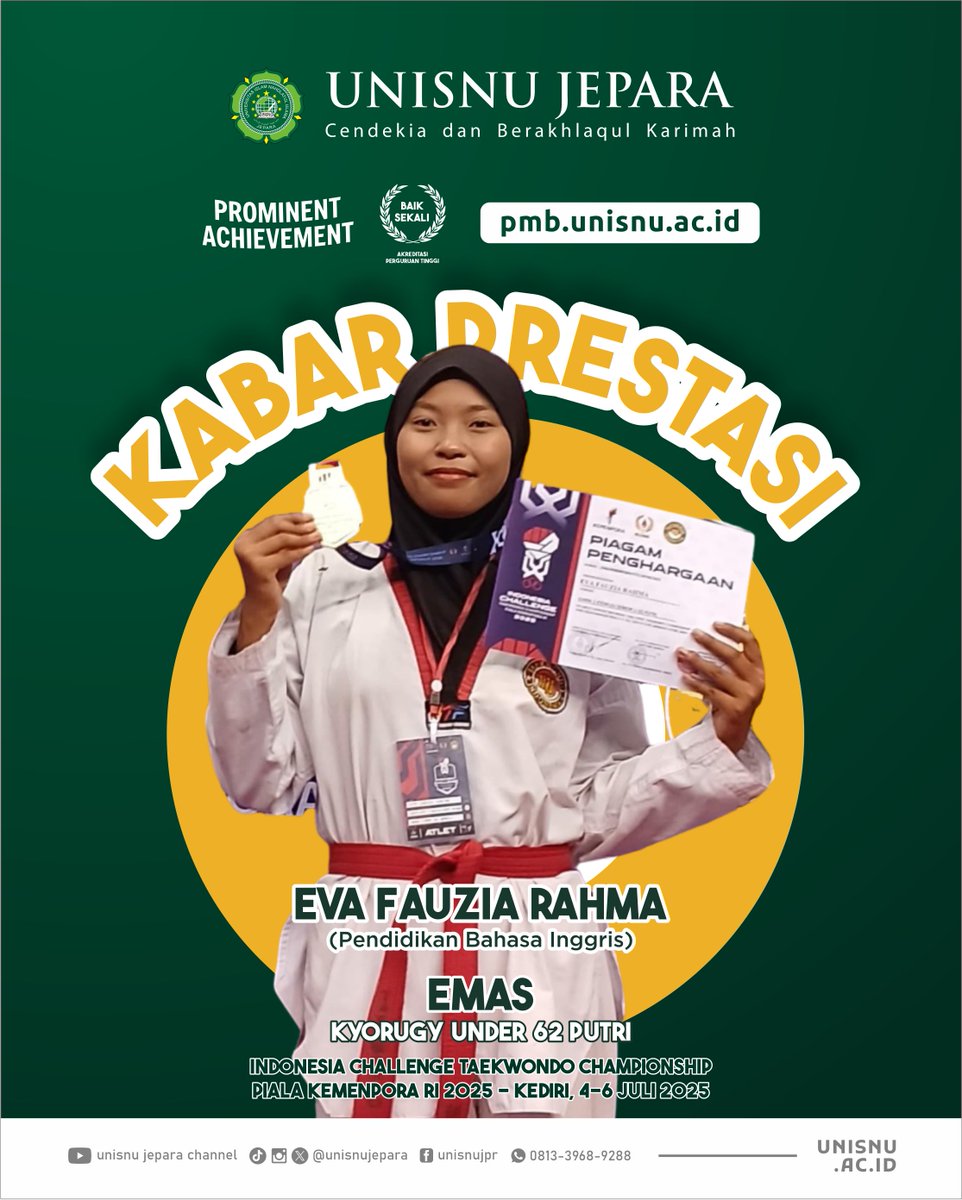unisnujepara's tweet photo. UNISNU JEPARA panen prestasi dari mahasiswa, bakat dan mental juaranya selalu menggelora, Gak ingin seperti mereka? Buruan Gabung di UNISNU JEPARA. https://t.co/r3nvwxYbjc