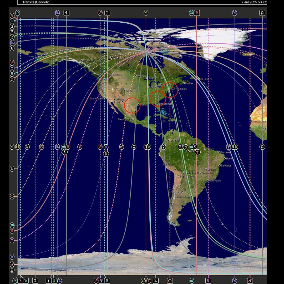 CosmicIntAgency's tweet image. Uranus Ingress Gemini - Geodetic Map.

As I watch this video by geophysicist Stefan Burns ,  I&apos;m circling planet placements around the globe on the Geodetic Map - Fixed Zodiac Map.

&quot;Extreme weather events and significant Earth events have been occurring over the past few days,…