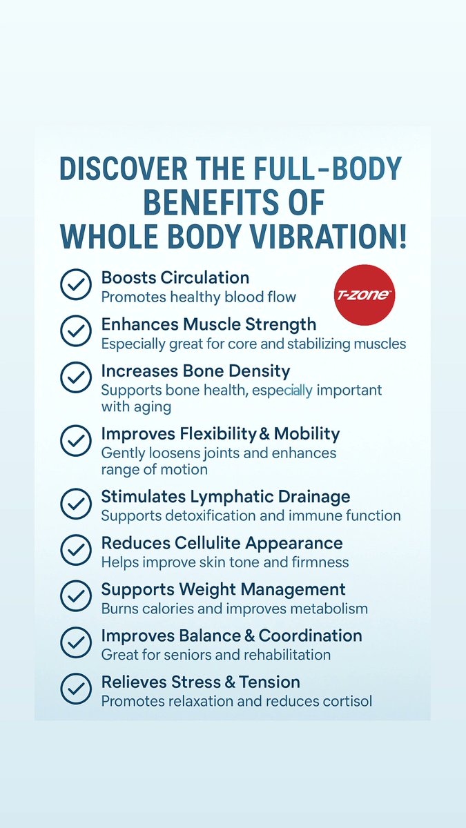 TZoneHealth's tweet photo. 🌟 Discover the Full-Body Benefits of Whole Body Vibration! 🌟
📌
Did you know that just 10 minutes a day on a Whole Body Vibration machine can transform your wellness routine?
#wbv 
#hometherapy
#easyfitness 
#agewell 
#musclestrength 
#circulation 
#bonedensity https://t.co/tgpEWErP2L