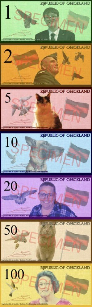 Today, the Ministry of Finance announced that 78% of citizens voted in favour of the new Checkmark design.
It’s expected to enter circulation sometime next week, though the exact date is unconfirmed.
#Currency #Money #Bills #Micronation #Checkland