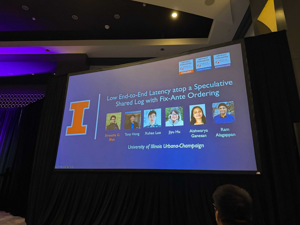 AishwaryaGanlat's tweet image. Today, Shreesha (@shreesha00) presented our work on Speclog at OSDI 25. Speclog is a new shared log that achieves low end-to-end latencies for real-time applications. (1/8)