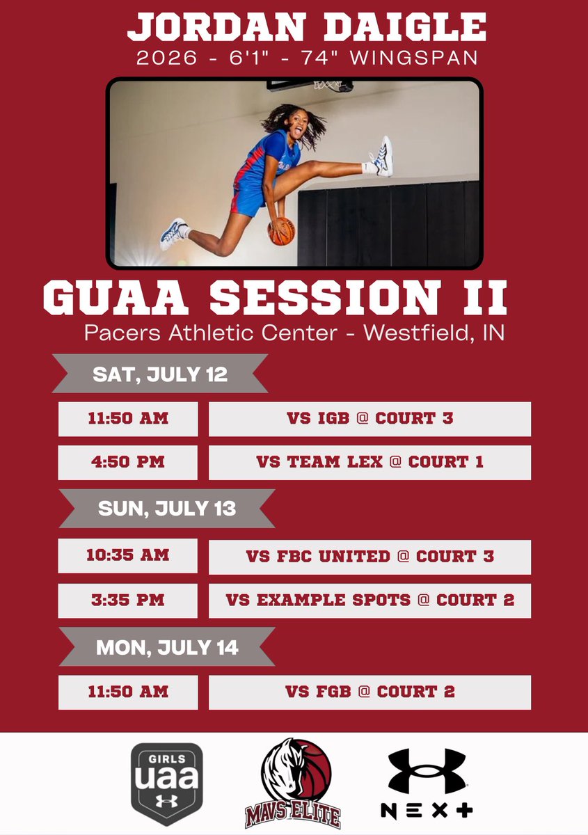 Jordan Daigle (@jordanhoops2026) on Twitter photo Come see me on the court at GUAA Session II in Indiana this weekend! ๐๐ #ReadyToWork #MavsEliteSTRONG
<a href="/pd_skillz/">Mavs Elite GUAA</a> <a href="/JrAllStarBB/">Jr. All-Star Girls Basketball</a> <a href="/JrAllStarTexas/">Texas Jr. All-Star GBB</a> Come see me on the court at GUAA Session II in Indiana this weekend! ๐๐ #ReadyToWork #MavsEliteSTRONG
<a href="/pd_skillz/">Mavs Elite GUAA</a> <a href="/JrAllStarBB/">Jr. All-Star Girls Basketball</a> <a href="/JrAllStarTexas/">Texas Jr. All-Star GBB</a>