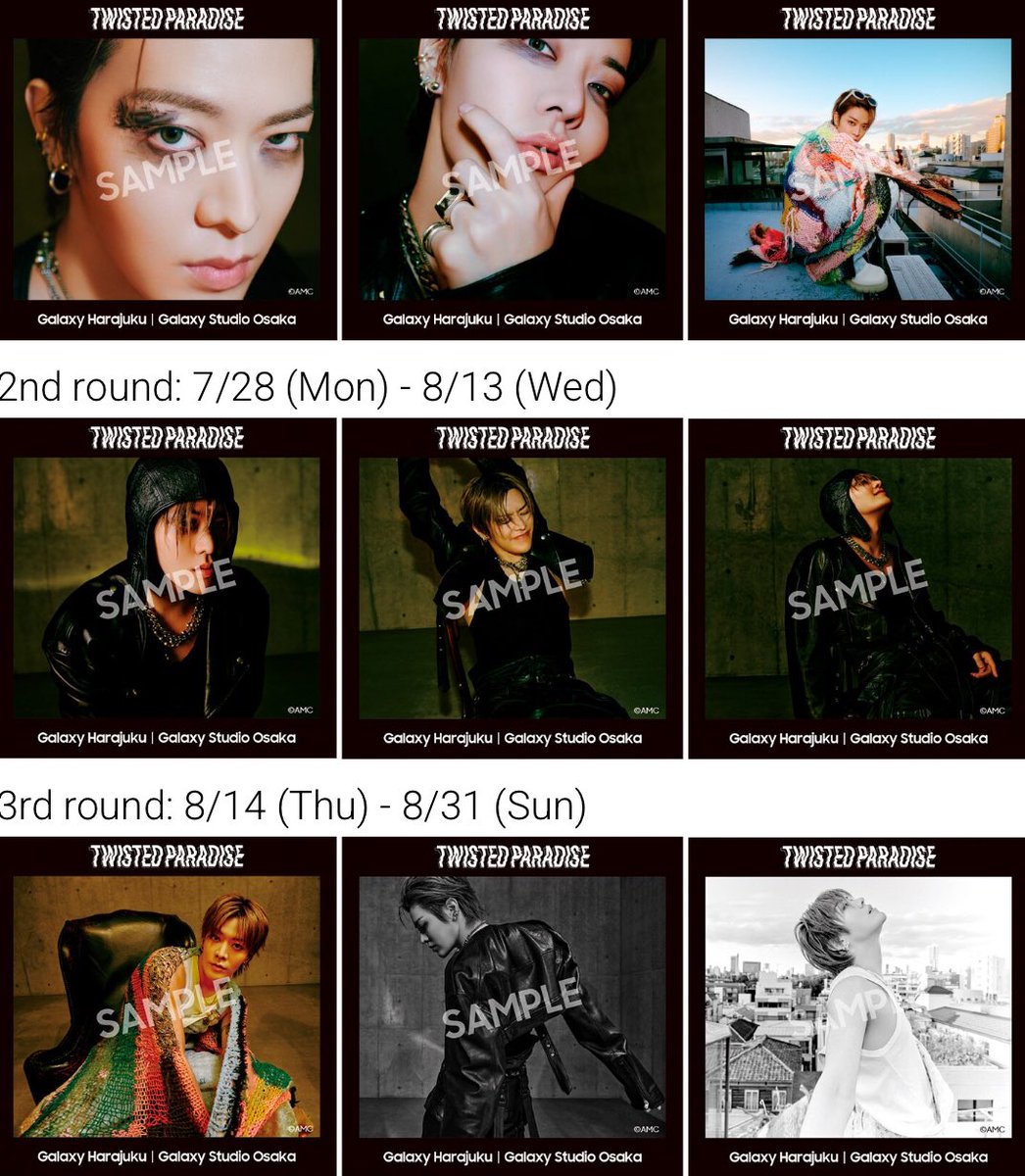 YUTA 「TWISTED PARADISE」 x
#GalaxyHarajuku #GalaxyStudioOsaka collaboration event

- event 1: special photobooth &amp; large LED screen displaying twisted paradise mv and yuta's special message
- event 2: message board &amp; will be delivered to yuta
- event 3: sticker gift for stamp