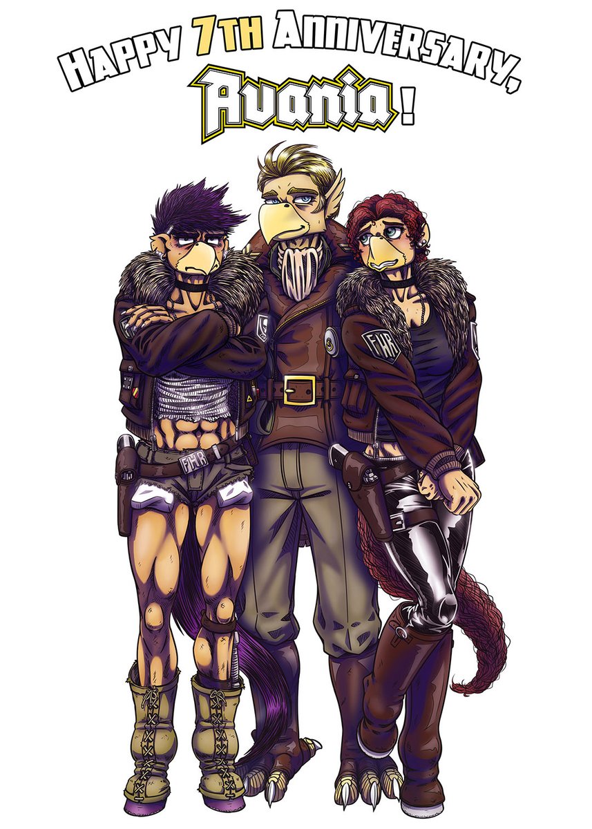 Avania #webcomic officially turns 7 today! 
I made this pinup of Una, Daniel, and Charlotte, for the inside back cover of Issue No.8, as a sort of wrap-up to the events the last two issues, but you can enjoy it here now as a thank you to everyone for all your support!