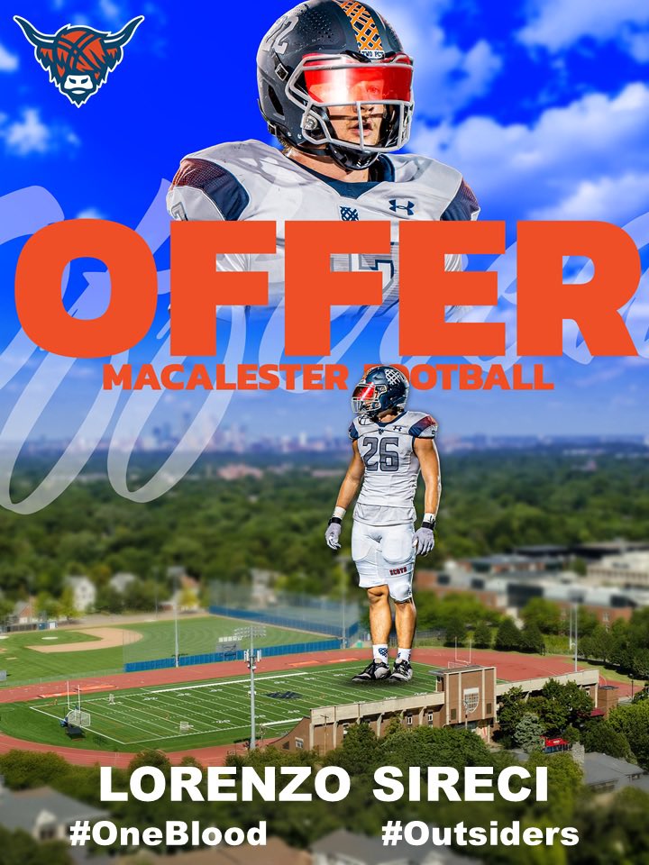 Lorenzo Sireci (@lorenzosireci) on Twitter photo After a great conversation with <a href="/Phil_Nicolaides/">Phil Nicolaides</a> , I’m excited to announce I’ve received an offer to continue my academic and athletic career at <a href="/MacalesterFB/">Macalester Football</a>!
<a href="/Cody_High/">Coach High</a> <a href="/CoAcHKeLZZz3/">Markell Harrison</a> <a href="/RockPerkins52/">Bill Perkins</a> After a great conversation with <a href="/Phil_Nicolaides/">Phil Nicolaides</a> , I’m excited to announce I’ve received an offer to continue my academic and athletic career at <a href="/MacalesterFB/">Macalester Football</a>!
<a href="/Cody_High/">Coach High</a> <a href="/CoAcHKeLZZz3/">Markell Harrison</a> <a href="/RockPerkins52/">Bill Perkins</a>