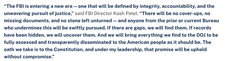 _TeddyBrosevelt's tweet image. February 27, 2025:
US Department of Justice press release from the same day the Trump administration giving a bunch of paid influencers those Epstein nothingburger binders at the White House
"Attorney General Pamela Bondi, in conjunction with the FBI, declassified and publicly…