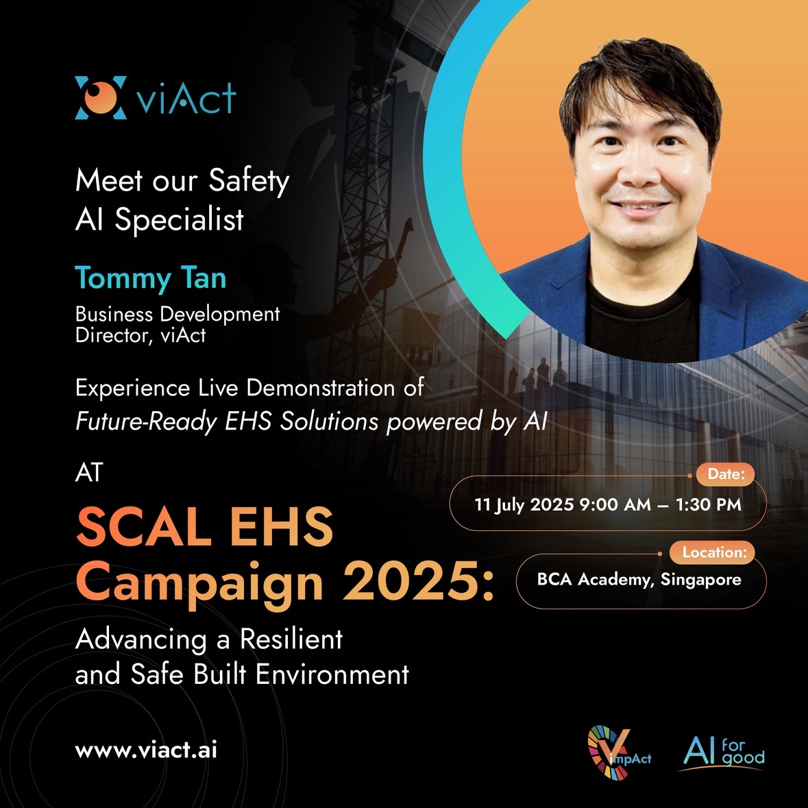 🚨 Live from the 𝗦𝗖𝗔𝗟 𝗘𝗛𝗦 𝗖𝗮𝗺𝗽𝗮𝗶𝗴𝗻 𝟮𝟬𝟮𝟱!

Tommy Tan showcases viAct’s AI-powered EHS in action — real-time risk detection, smart wearables &amp; more.

📍11 July | BCA Academy, SG
🕘 9AM–1:30PM | Table G (Zone 1 Indoor)

#viActAtSCAL2025 #EHS #AI #SmartSafety