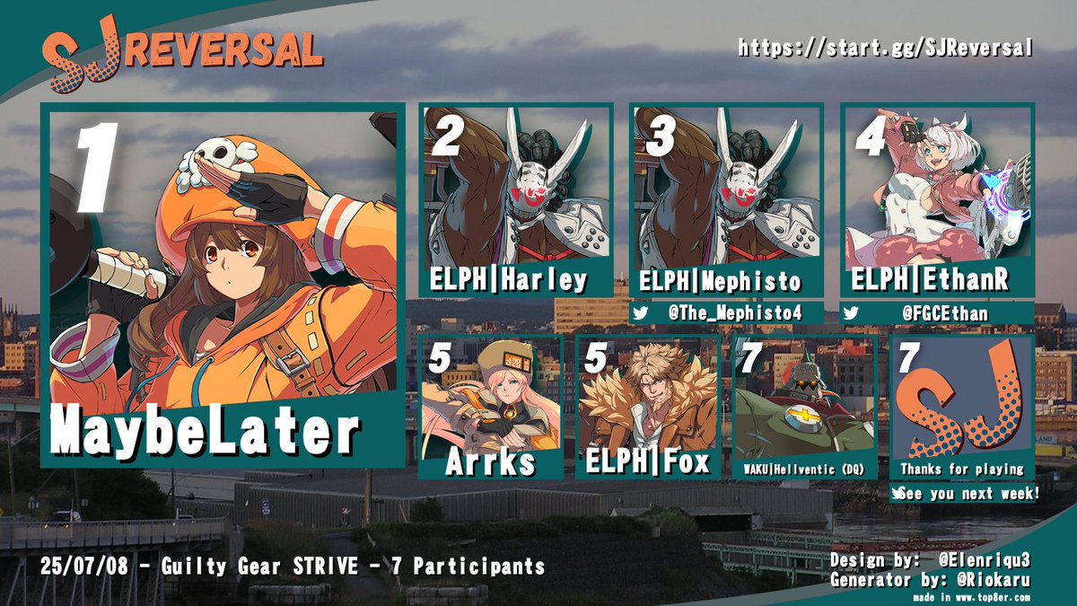 Results from tonight's SJ Reversal!

Thanks for coming out!

Get signed up for next week:
start.gg/SJReversal