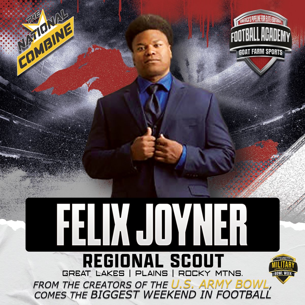 Military Appreciation Bowl Week (@usarmybowl) on Twitter photo Do you have what it takes to be part of "America's Biggest Week in Football"? If so, #WeHaveAJerseyForYou. Regional Scout,
<a href="/flexdog3/">Felix Joyner</a> is accepting nominations today! Complete this form for an evaluation: forms.gle/HnSKYoEtZTaN4u… Do you have what it takes to be part of "America's Biggest Week in Football"? If so, #WeHaveAJerseyForYou. Regional Scout,
<a href="/flexdog3/">Felix Joyner</a> is accepting nominations today! Complete this form for an evaluation: forms.gle/HnSKYoEtZTaN4u…