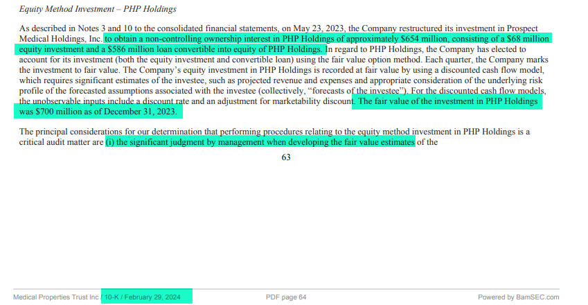 And there we have it, MPT got $2.3MM and then perhaps the residual $1.5MM from the sale of PHP to $ASTH.

Had been written up to ~$700MM as of 31/12/23. "Validated!" $MPW
