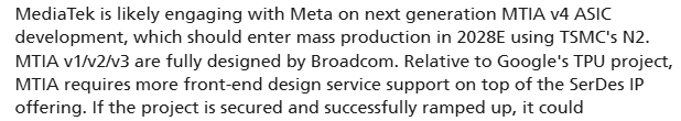 MediaTek is engaging with Meta on MTIA v4

Source: UBS