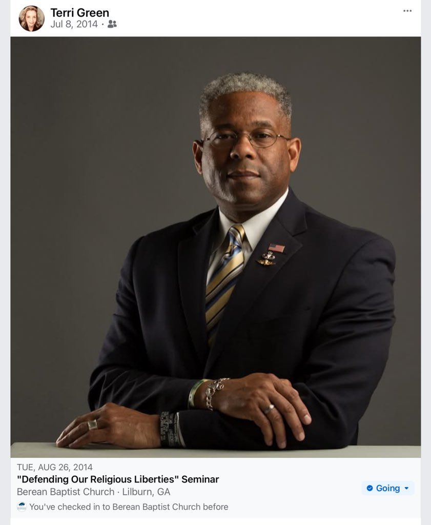 Yesterday I posted a pic of Allen West speaking event with the log cabin republicans, which surprises me to no end because he’s compromising. I said I had heard him speak before at a church in Gwinnett. Today on my Facebook timeline this came up about the event at that church.