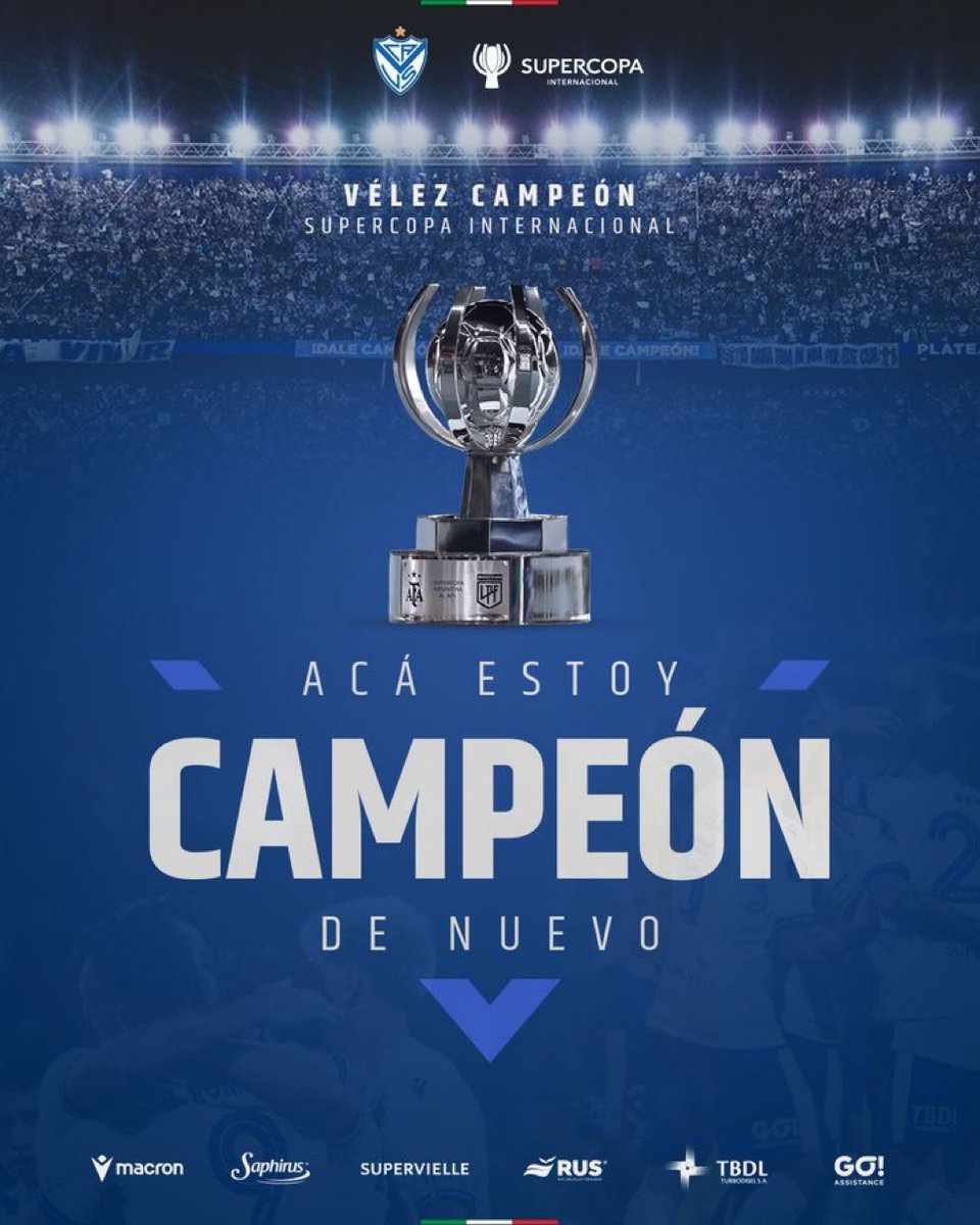 gastonedul's tweet photo. Vélez es el campeón de la Supercopa Internacional. https://t.co/W2BxDAKOOy