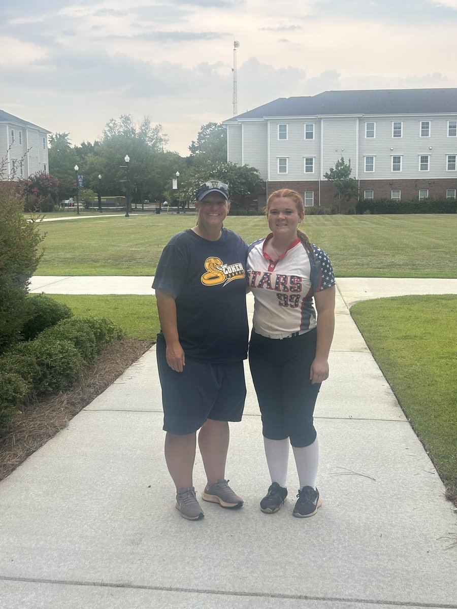 Despite the heat I had a great day at Coker University today! Thank you Coach B for taking time so show me around campus and hosting a great camp. <a href="/Softball_CoachB/">Coach Bennett</a> <a href="/cokersball/">Coker Softball</a>