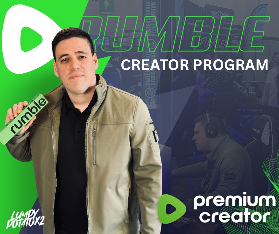 LumpyPotatoX2 (@thelumpypotato) on Twitter photo Turn your love for gaming into income!
<a href="/rumblevideo/">Rumble 🏴☠️</a> Creator Program rewards you for doing what you enjoy.
Monthly requirements to join:
* Stream 30 hours with Rumble Studios
* Achieve 200 hours of total watch time
* Deliver 5 hours of premium content
* Engage with 20 Turn your love for gaming into income!
<a href="/rumblevideo/">Rumble 🏴☠️</a> Creator Program rewards you for doing what you enjoy.
Monthly requirements to join:
* Stream 30 hours with Rumble Studios
* Achieve 200 hours of total watch time
* Deliver 5 hours of premium content
* Engage with 20