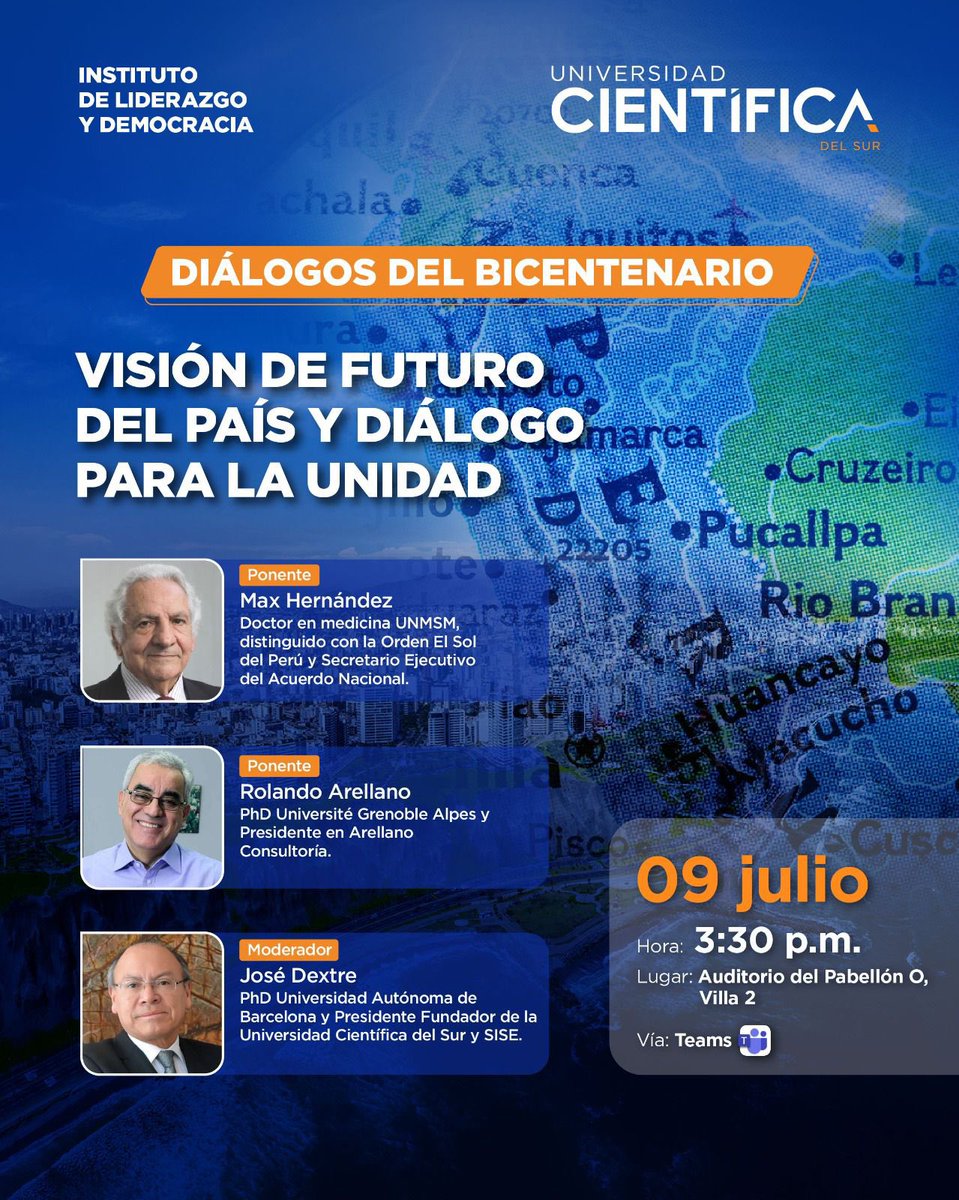 FigueroaMarv's tweet photo. El dia de mañana, 9 de julio, tendremos el honor de participar en un evento muy importante: “Diálogos del Bicentenario”.
¡Todos están invitados a esta conversación tan crucial!
Inscripciones aquí: https://t.co/5XU5HqPtgx
@mSotoFlorian #UCSur #dialogobicentenario #Peru https://t.co/gQ4ulYXUZ2