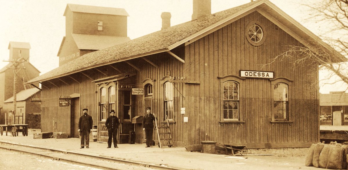 Mr. Beardsley, station agent with the Chicago Milwaukee St Paul &amp; Pacific Railroad, and his staff await you on the platform at Odessa, Minnesota. 1882.