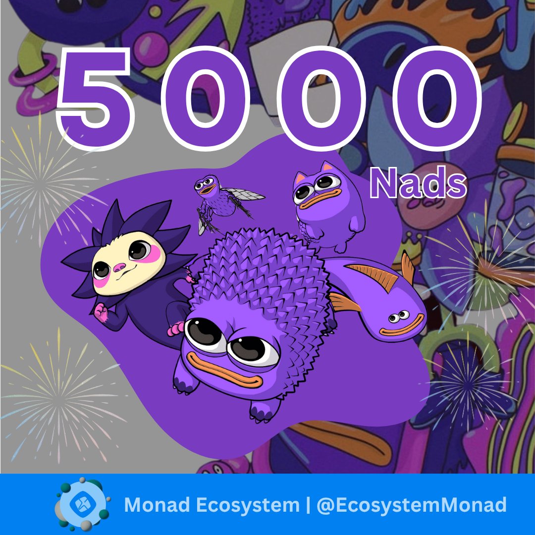 🎉 We just hit 5,000 followers - Thank you, Nads! 💜

Drop your MON wallet addresses 👇

SNAPSHOT IN 12 HOURS ⏰