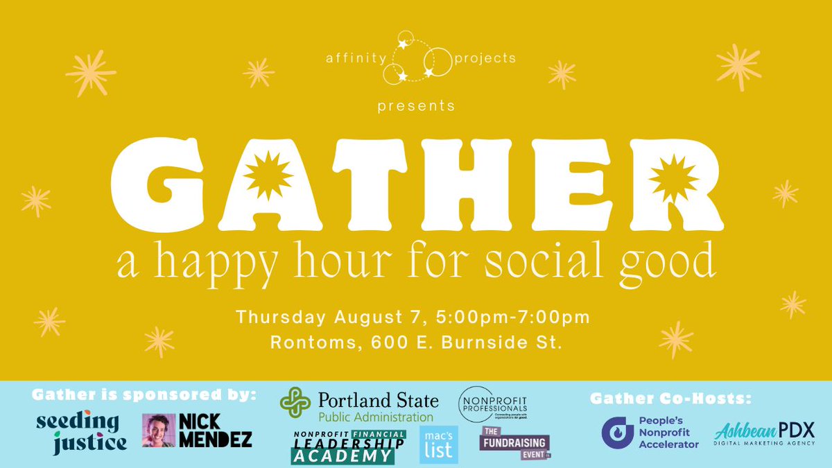 We’re thrilled to sponsor Gather, a happy hour for social good! This quarterly networking event is an opportunity to connect with like-minded folks working for mission-driven organizations. Join us from 5-7 p.m. on Thursday, 8/7, at Rontoms! ow.ly/e1wu50WmCa9