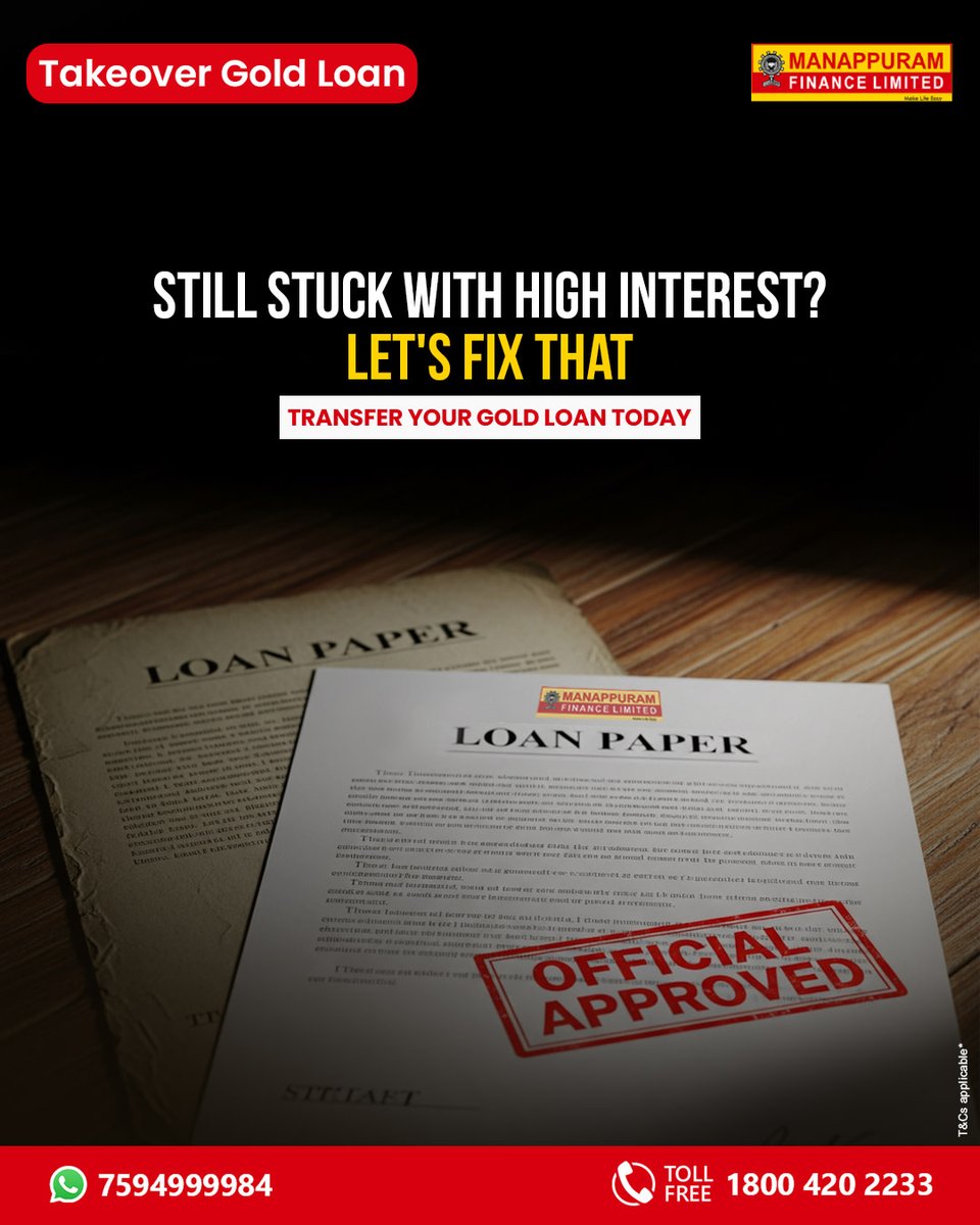 ManappuramMAFIL's tweet photo. Many customers are switching their gold loans to Manappuram — and for good reason.  Lower Interest Rates, better terms, and a faster process await you.

Apply now: https://t.co/slbX3M3Nrm

*T &amp; C Apply

#ManappuramFinance #carloan #instantgoldloan #Goldloan #gold #goldrate #loan https://t.co/v5PPWOcgIo