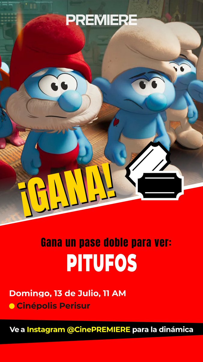 CinePREMIERE's tweet image. ¡GANA un pase DOBLE 🎟️ para ver PITUFOS!
📅 Domingo, 13 de Julio, 11 AM
📽️ Cinépolis Perisur
- Ve a nuestra cuenta de Instagram.com/CinePREMIERE para conocer la dinámica
@ParamountMexico te invita a aventurarte con Pitufina y los Pitufos en una misión al mundo real para salvar a…