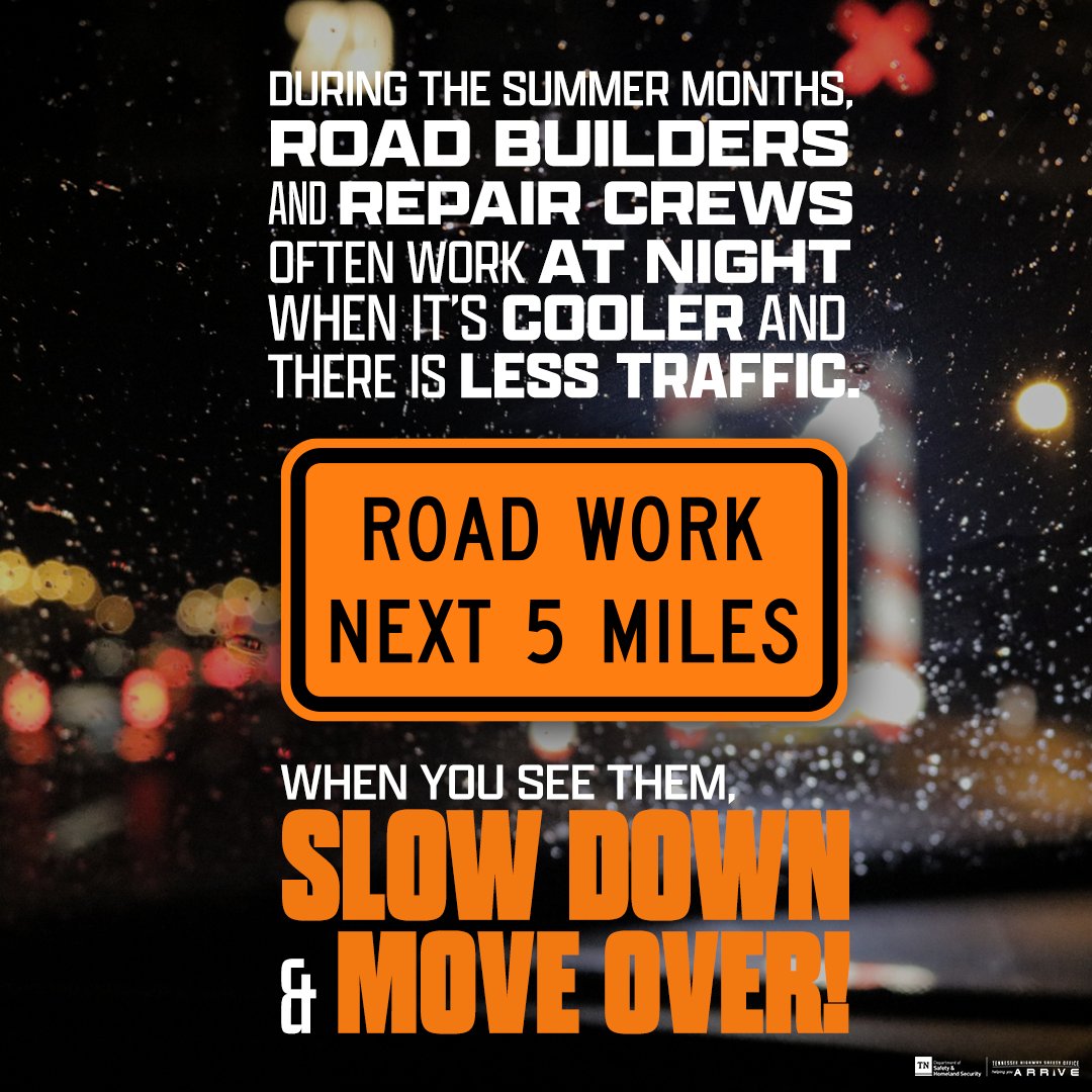 THPLawrencebur's tweet image. Making improvements to Tennessee roadways can help reduce the number of traffic fatalities in our state each year. By slowing down in work zones, we can help keep our Tennessee Road Builders safe while they make the roads safer for us. #SlowDownTN