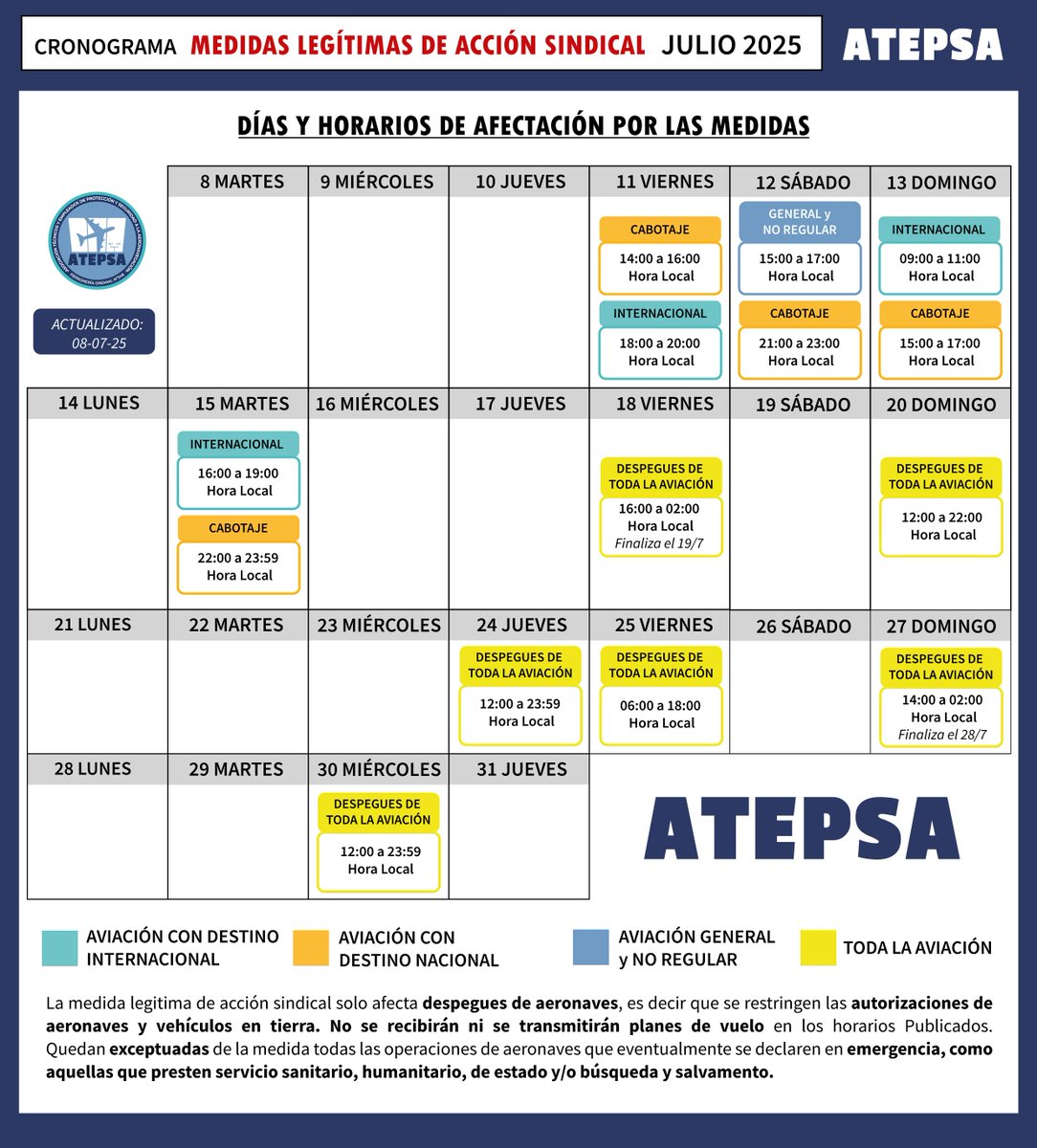 Última reunión de ATEPSA (controladores) sin resultados. Con ligeras modificaciones, el gremio presentó el cronograma de medidas de fuerza.
