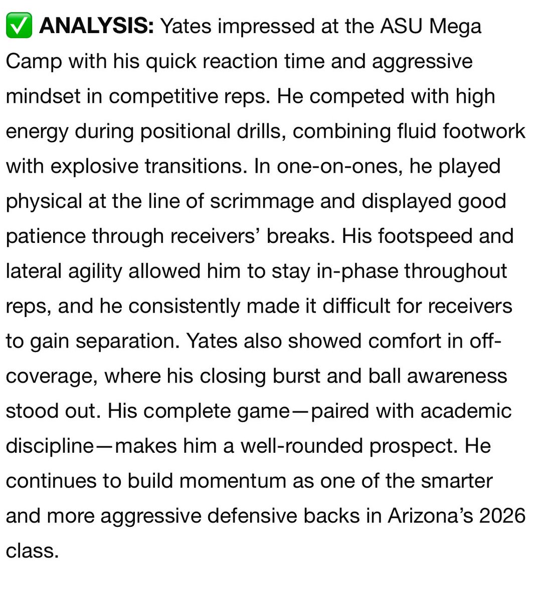 Cezaire Yates (@cezaire_) on Twitter photo Great scouting report from my ASU camp thank you <a href="/sixstarfootball/">Six Star Football | PLUS+</a> <a href="/CamelbackFB/">Camelback Football</a> Great scouting report from my ASU camp thank you <a href="/sixstarfootball/">Six Star Football | PLUS+</a> <a href="/CamelbackFB/">Camelback Football</a>