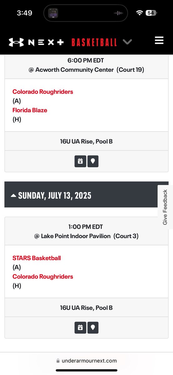 Here’s my schedule for UA session 3 in Atlanta GA playing for Colorado Roughriders!