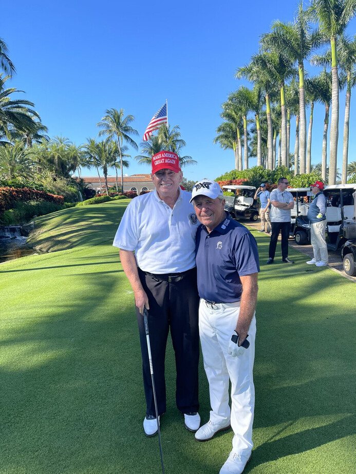 Jonathan (@jonatha78440272) on Twitter photo Donald Trump is back on the golf course with friends, enjoying himself. Donald Trump is back on the golf course with friends, enjoying himself.