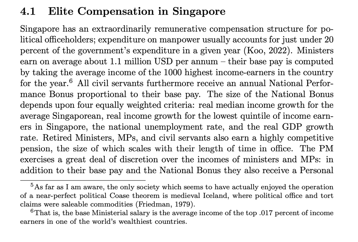 Top pay in the Singaporean government is kind of crazy. Base salary tied to the top 0.02% of earners, and bonuses tied to macroeconomic aggregates.