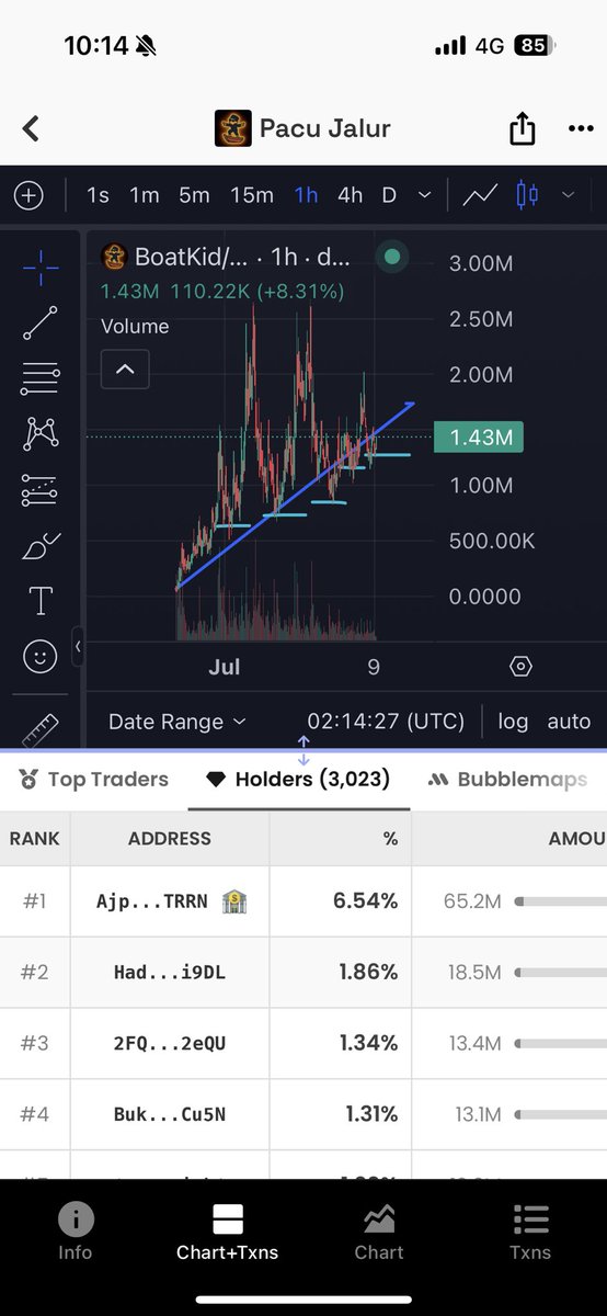 bm101341's tweet photo. I mean have you ever seen a chart so pretty 😍 upwards trend line ✅ higher Lows ✅ holders now over 3k 🚀 https://t.co/R1e9hhwwcl