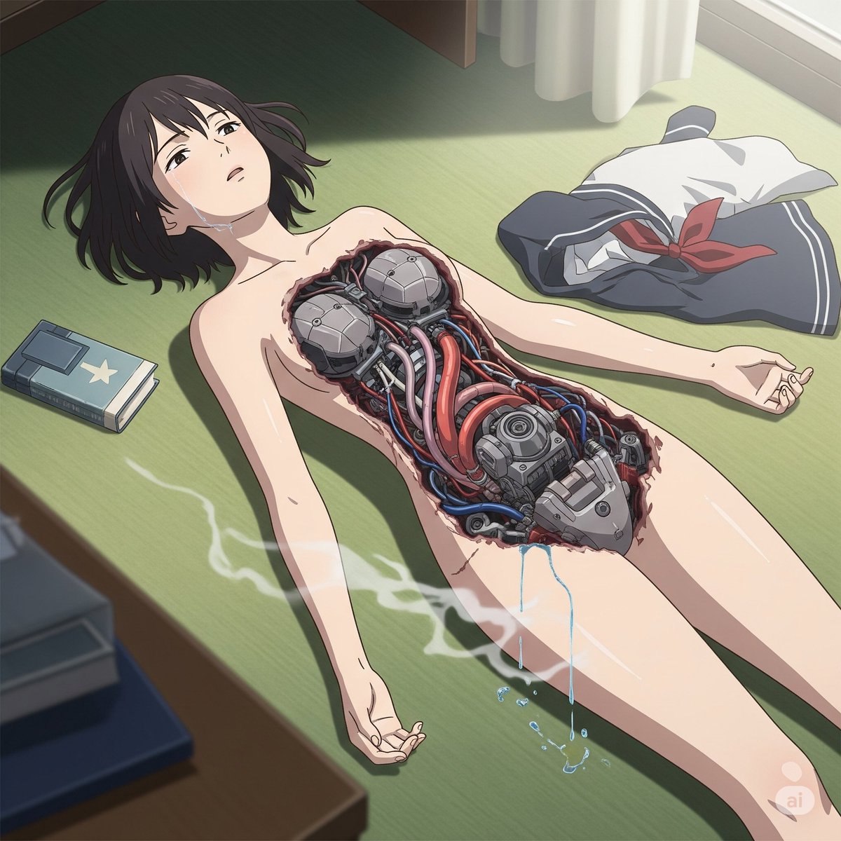 「ヒ、ヒドイよ〇〇くん…　私の体を壊すなんて…」

#Gemini #cyborg #fembot #メカバレ #ロボット