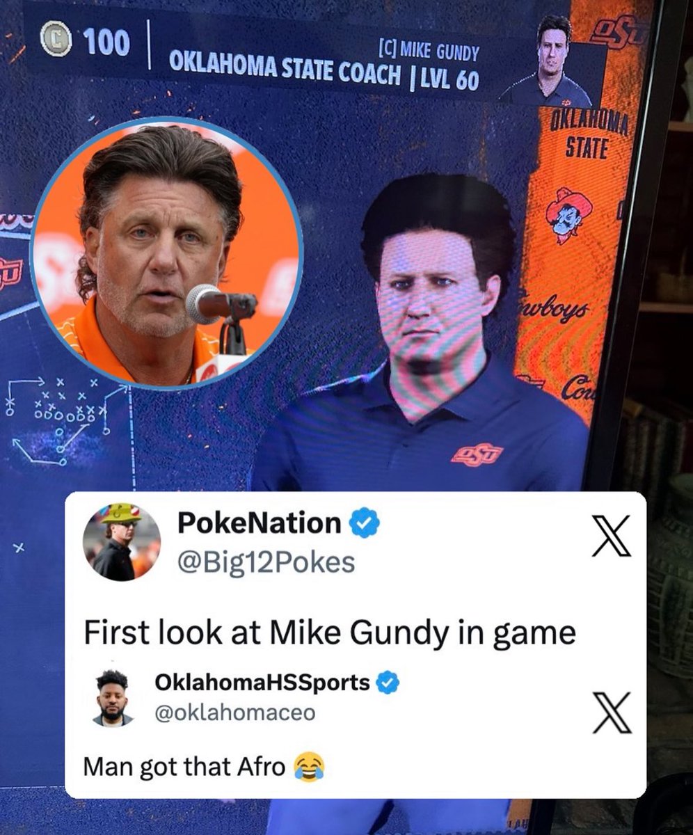 AlexKirryKSL's tweet image. The @EASPORTS game developer in charge of Mike Gundy’s look in this year’s game had to have been a @OU_Football fan to do him dirty like this.
