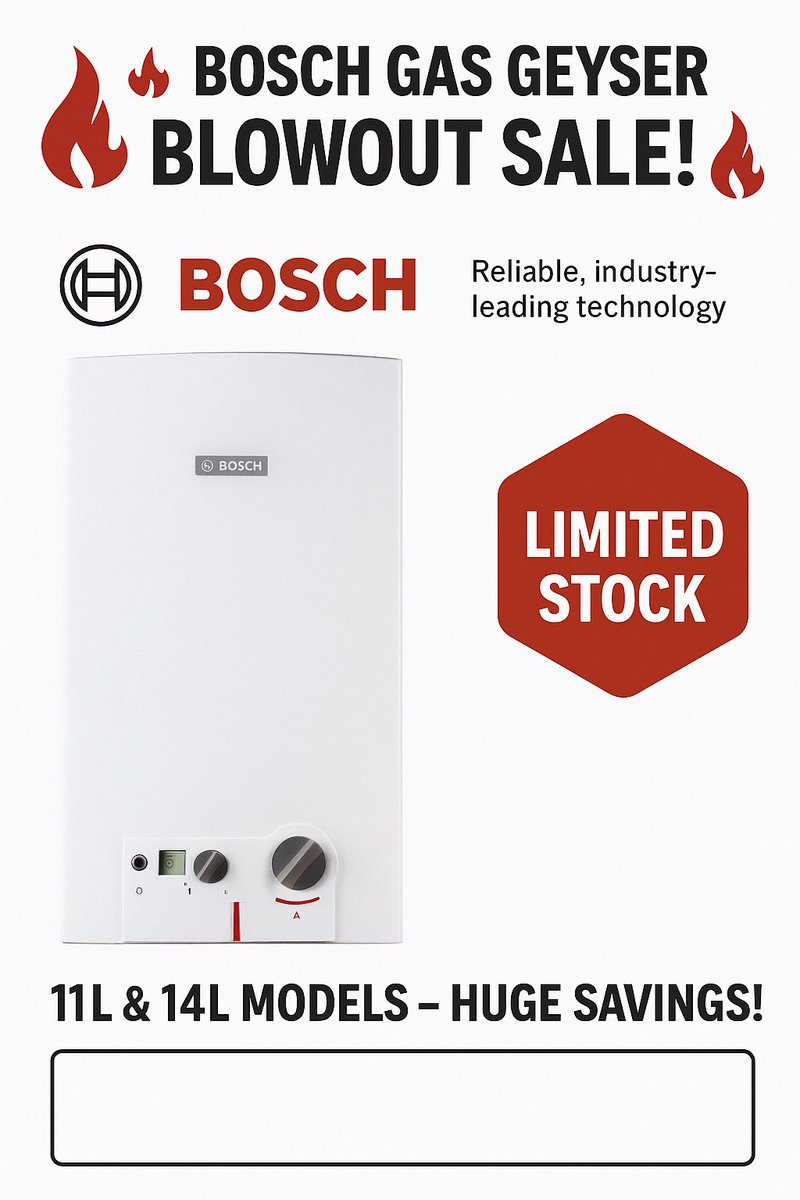 LinmorDistribu1's tweet image. Never compromise on hot water again! Bosch gas geysers deliver nonstop comfort, even with load shedding. Check us out at linmor.co.za — Linmor Distributors.

#GovZAUpdates #Stage2 #SaveEnergy #Loadshedding #EskomGauteng #RenewableEnergy #enca #SouthAfrica