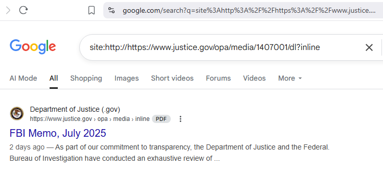 USDOJ FBI Epstein Memo Published 2 Days Ago